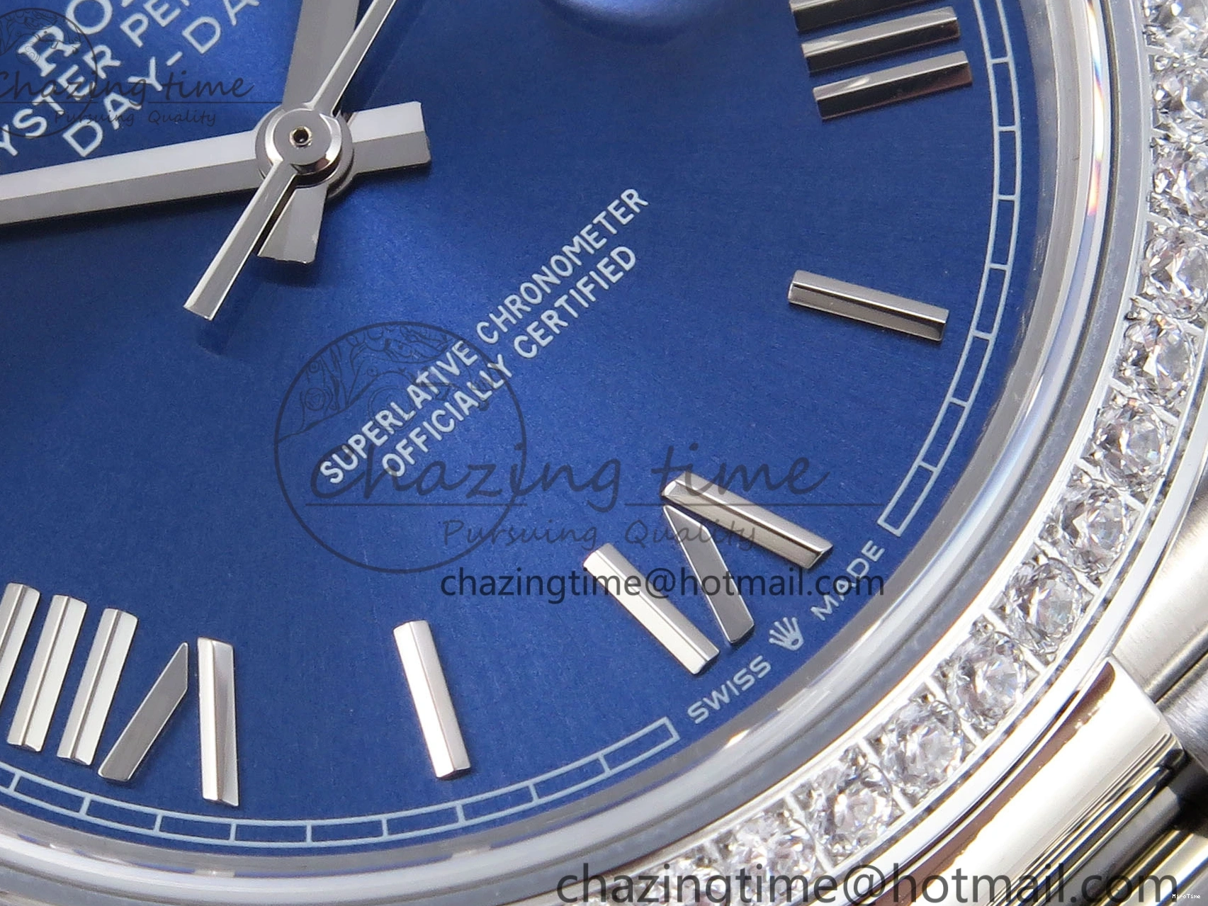 MiroTime 0426 QuickDry DayDate 40 SS GSF Gain Weight Blue Roman Dial Diamonds Bezel on President Bracelet A 1917